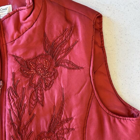 Coldwater Creek 100% Silk‎ Vest Womens Large Full Zip Embroidered Winter Holiday - Picture 7 of 11
